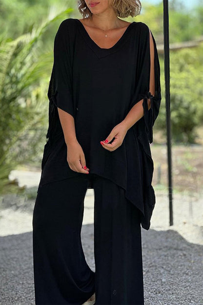 Simplicity Frenulum V Neck Half Sleeve Two Pieces