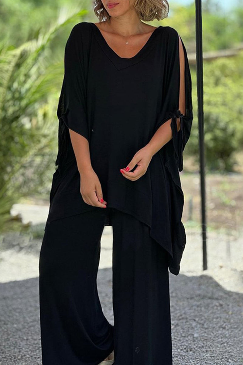 Simplicity Frenulum V Neck Half Sleeve Two Pieces