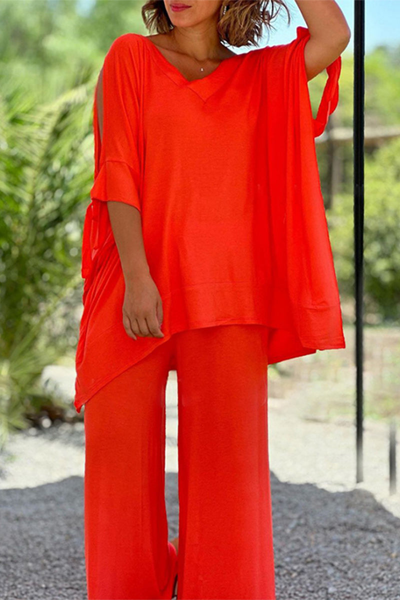 Simplicity Frenulum V Neck Half Sleeve Two Pieces