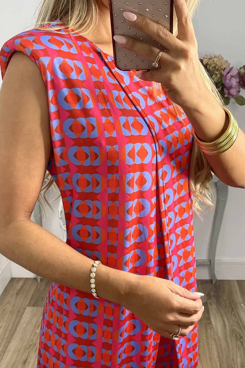 Print Slit O Neck Sleeveless Two Pieces