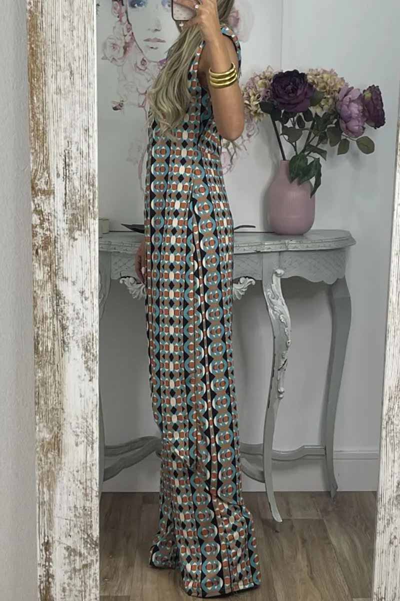 Print Slit O Neck Sleeveless Two Pieces
