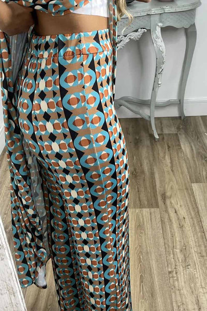Print Slit O Neck Sleeveless Two Pieces