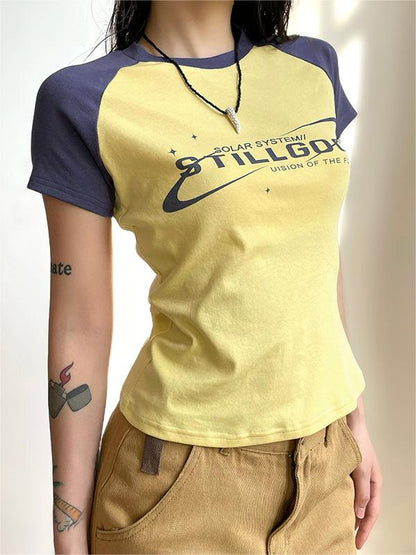 Raglan Short Sleeve T-shirt With Slogan