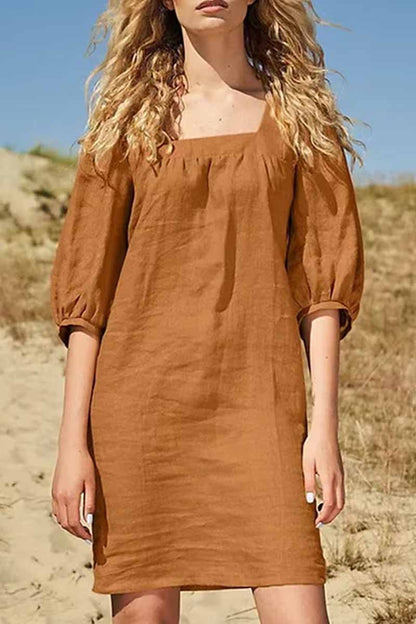 Patchwork Square Collar One Step Skirt Dresses