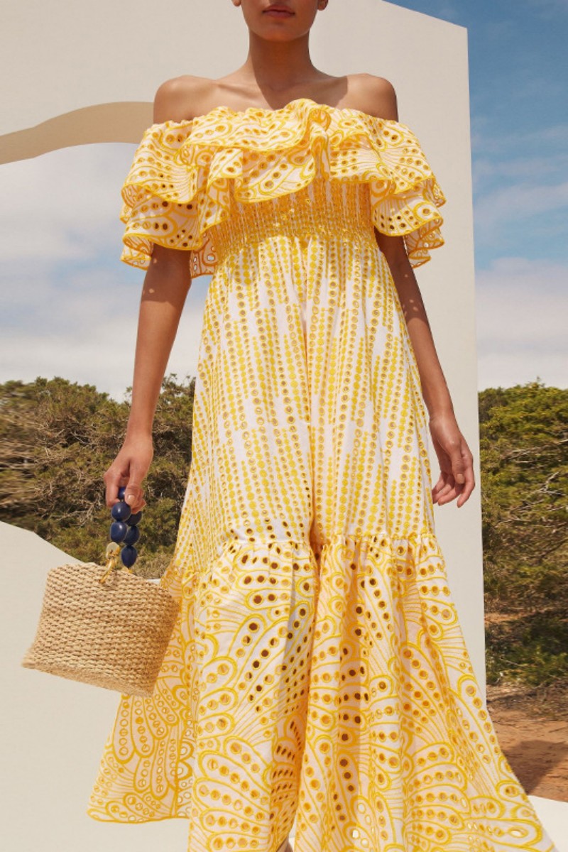 Print Patchwork Off the Shoulder Long Dress Dresses