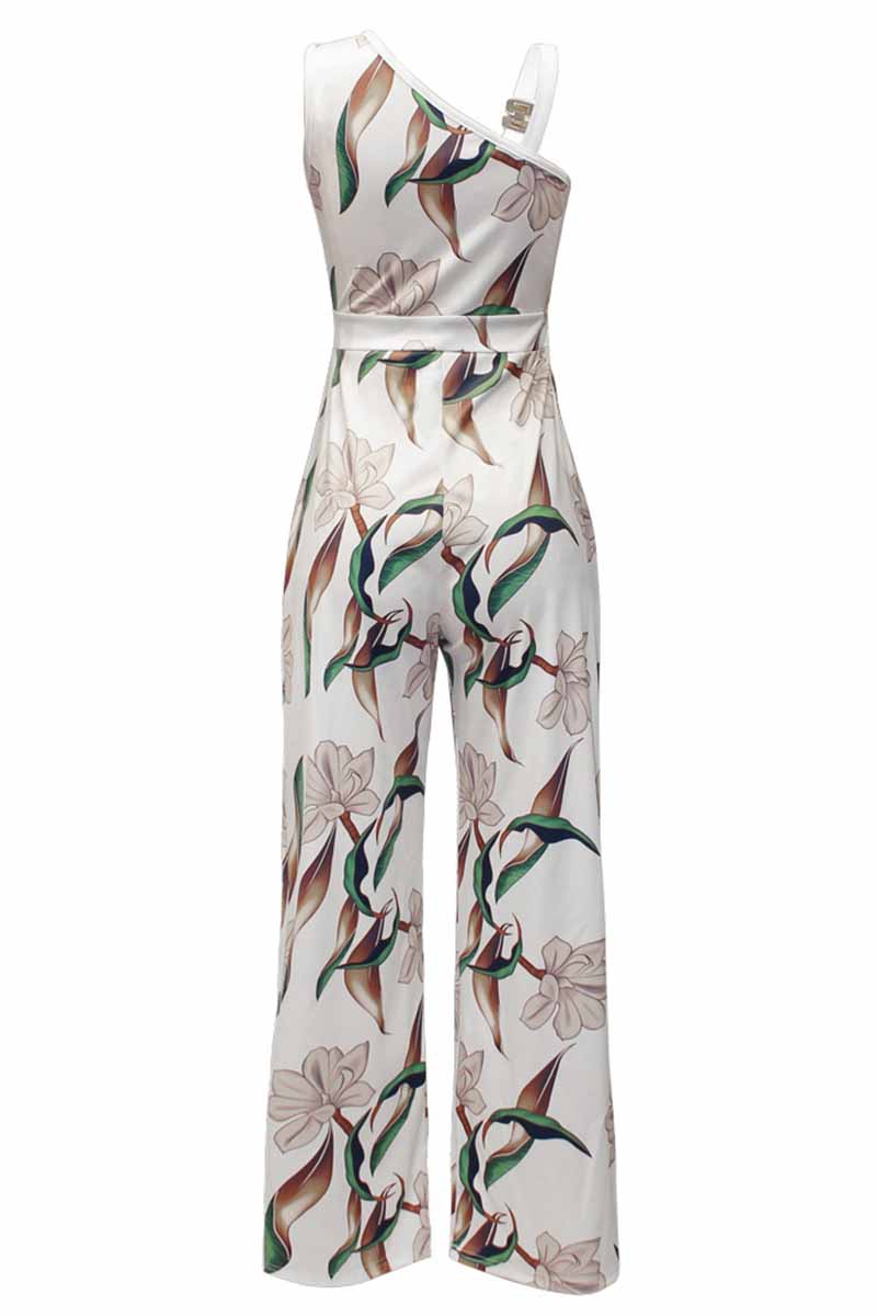 Print Patchwork Asymmetrical Collar Jumpsuits