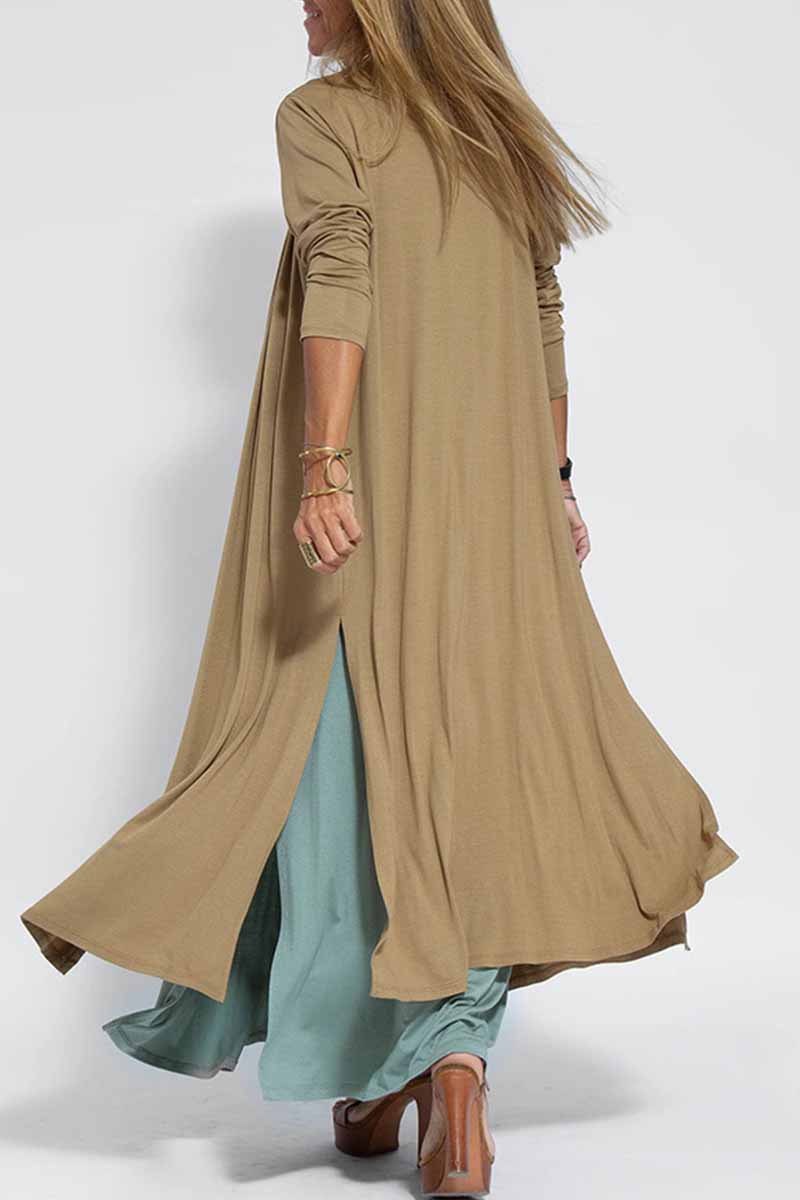 Street Slit Cardigan Collar Outerwear(4 Colors)
