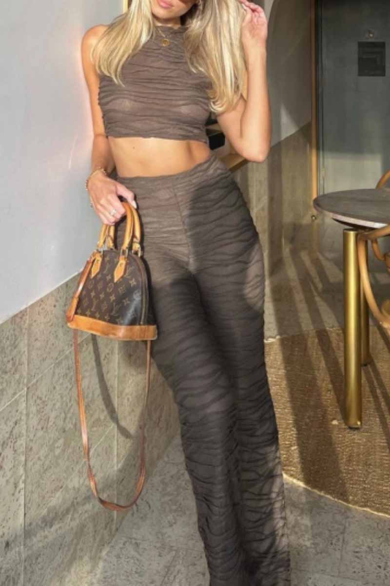Street Fold O Neck Sleeveless Two Pieces