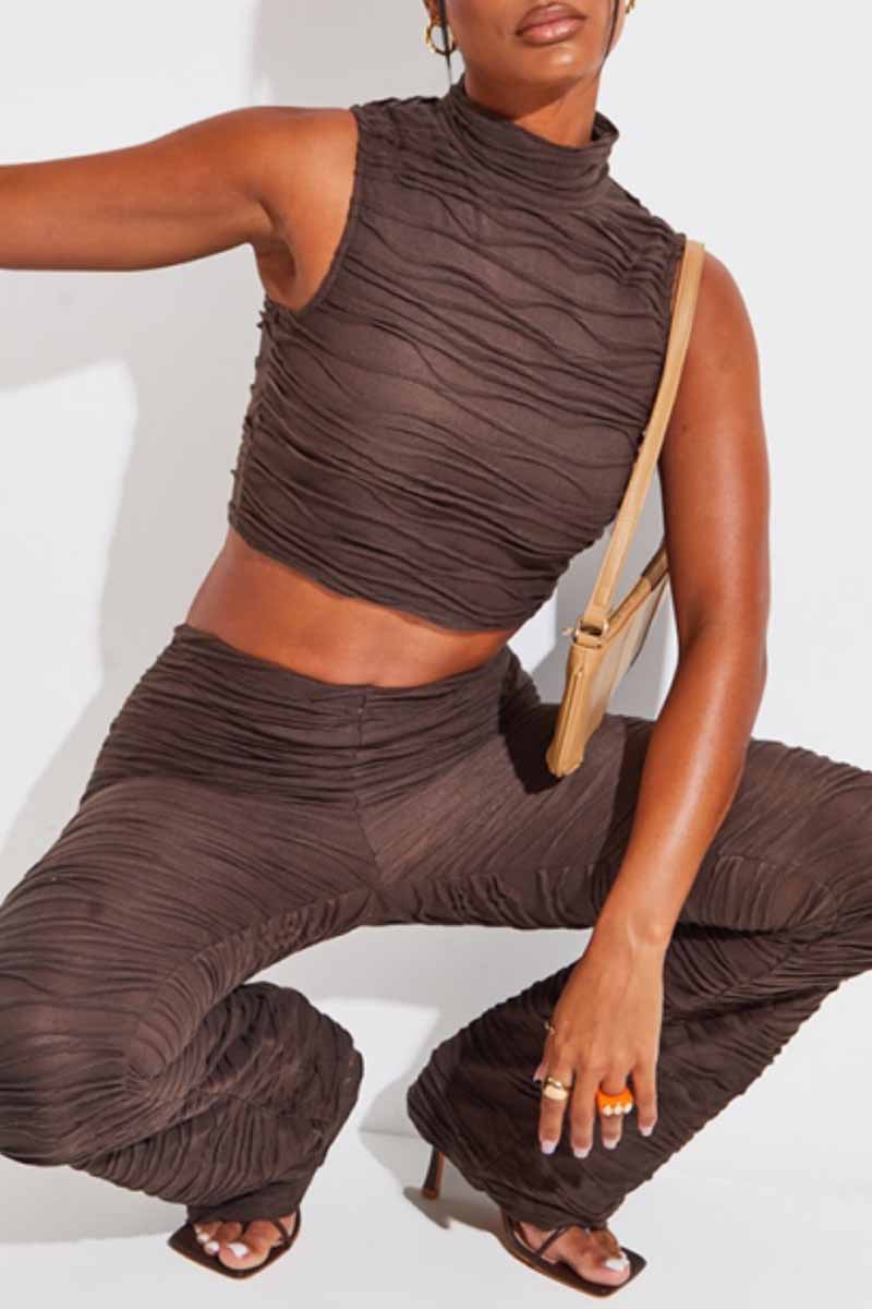 Street Fold O Neck Sleeveless Two Pieces