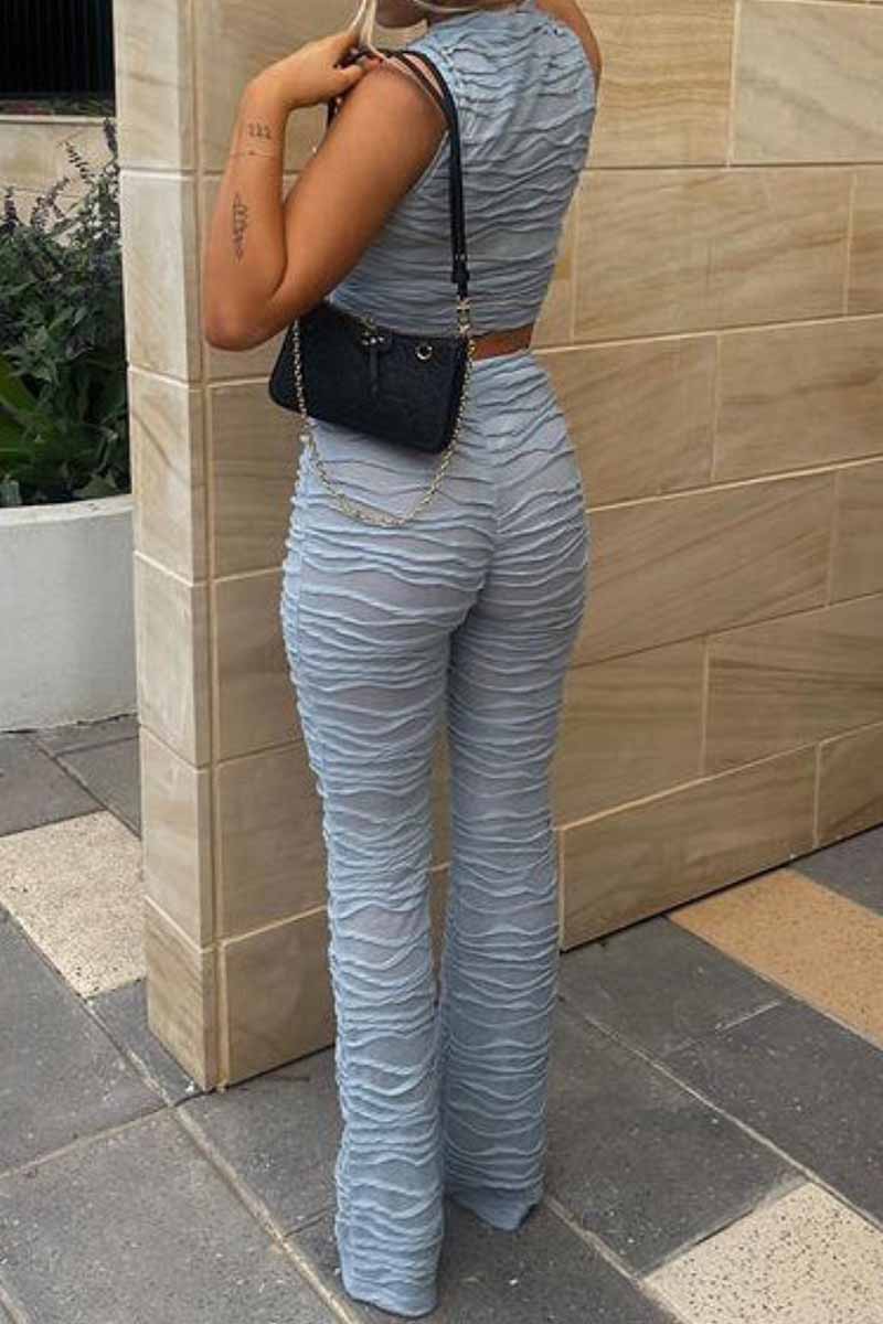 Street Fold O Neck Sleeveless Two Pieces