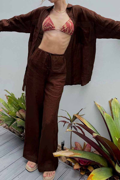 Turndown Collar Long Sleeve Two Pieces