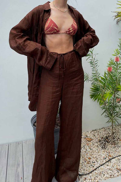 Turndown Collar Long Sleeve Two Pieces