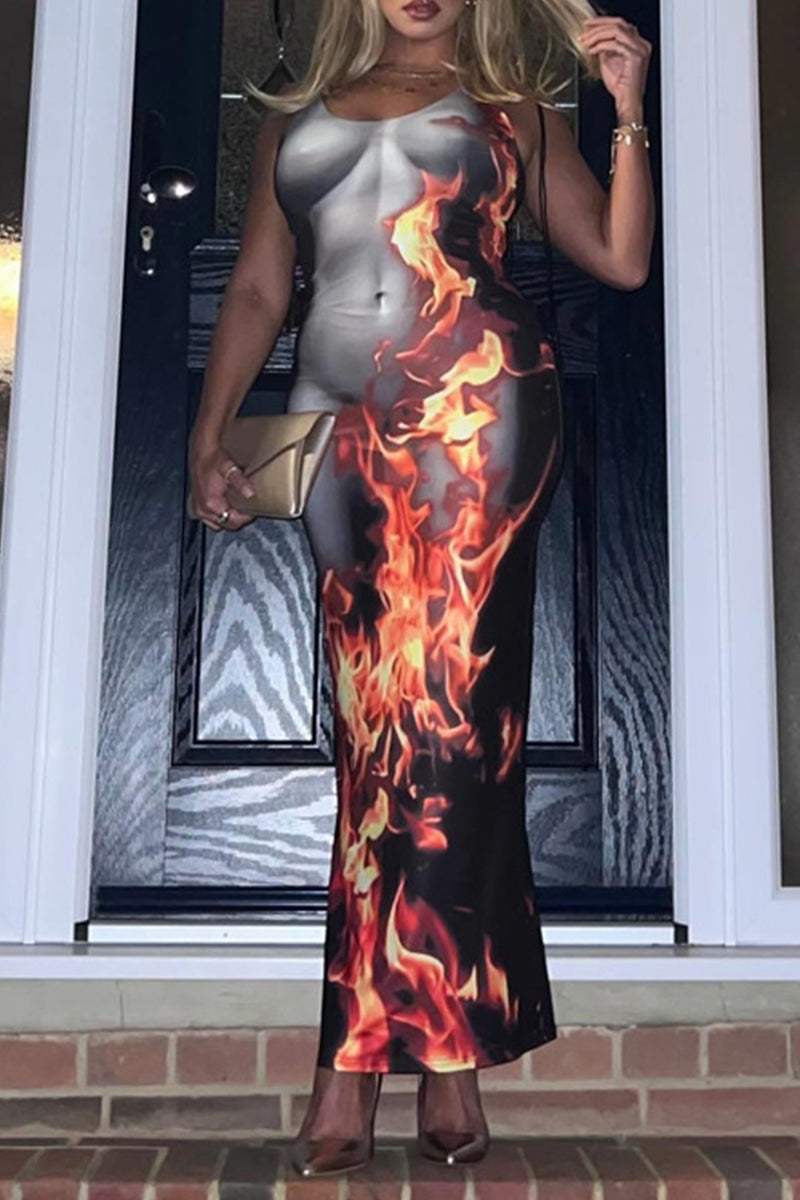 Party Print V Neck Wrapped Skirt Dresses