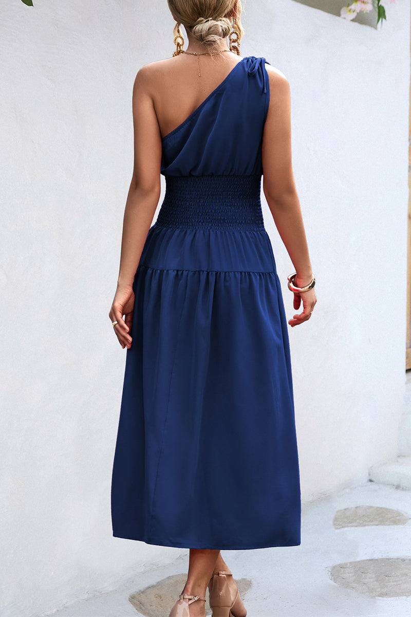 Simplicity Frenulum Oblique Collar Waist Skirt Dresses