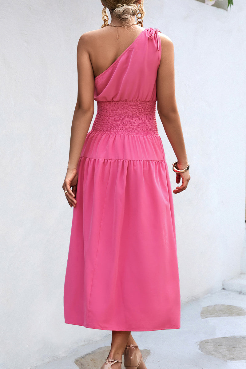 Simplicity Frenulum Oblique Collar Waist Skirt Dresses