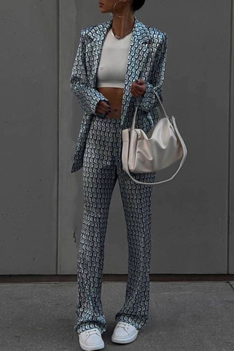 Street Animal Print Patchwork Turndown Collar Long Sleeve Two Pieces