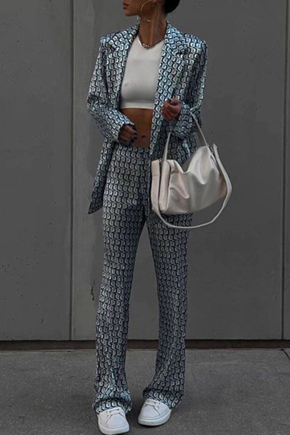 Street Animal Print Patchwork Turndown Collar Long Sleeve Two Pieces