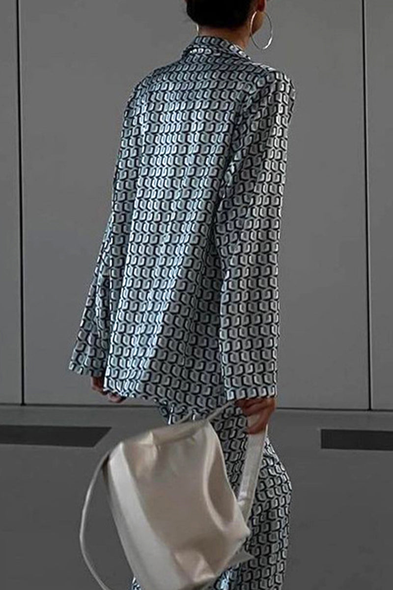 Street Animal Print Patchwork Turndown Collar Long Sleeve Two Pieces