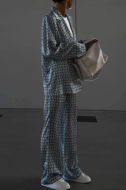 Street Animal Print Patchwork Turndown Collar Long Sleeve Two Pieces