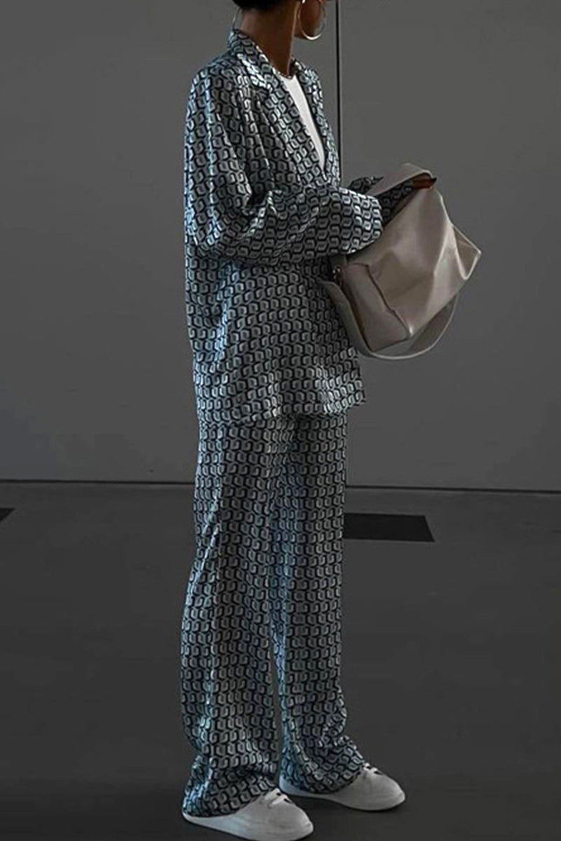 Street Animal Print Patchwork Turndown Collar Long Sleeve Two Pieces