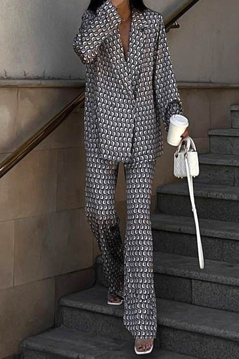 Street Animal Print Patchwork Turndown Collar Long Sleeve Two Pieces