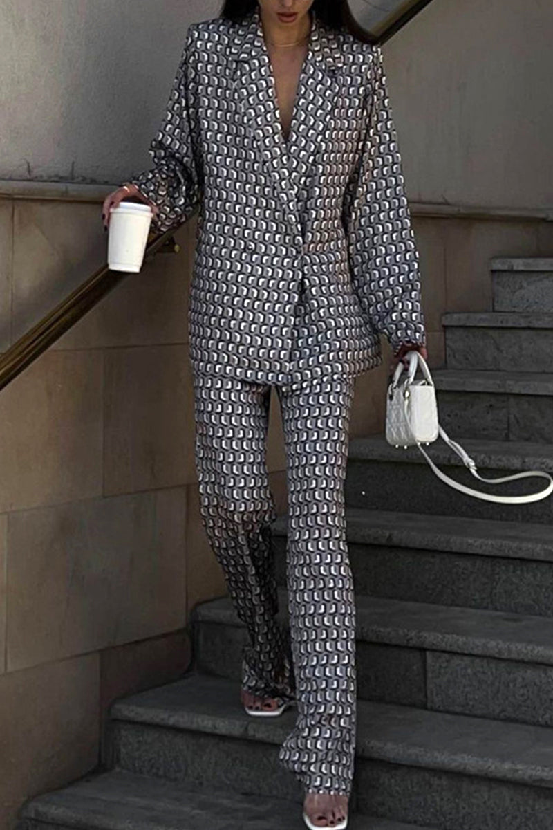 Street Animal Print Patchwork Turndown Collar Long Sleeve Two Pieces