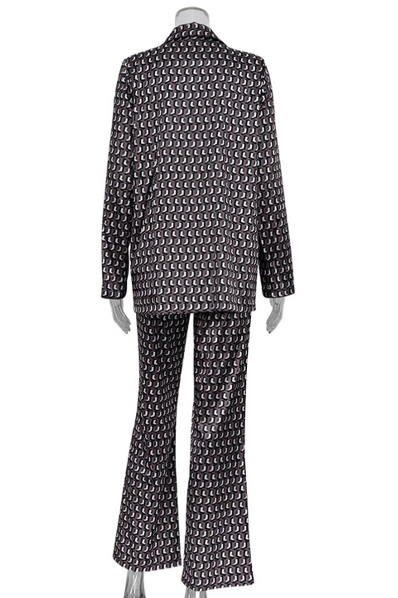 Street Animal Print Patchwork Turndown Collar Long Sleeve Two Pieces