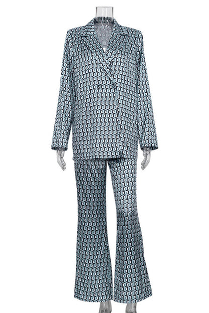 Street Animal Print Patchwork Turndown Collar Long Sleeve Two Pieces