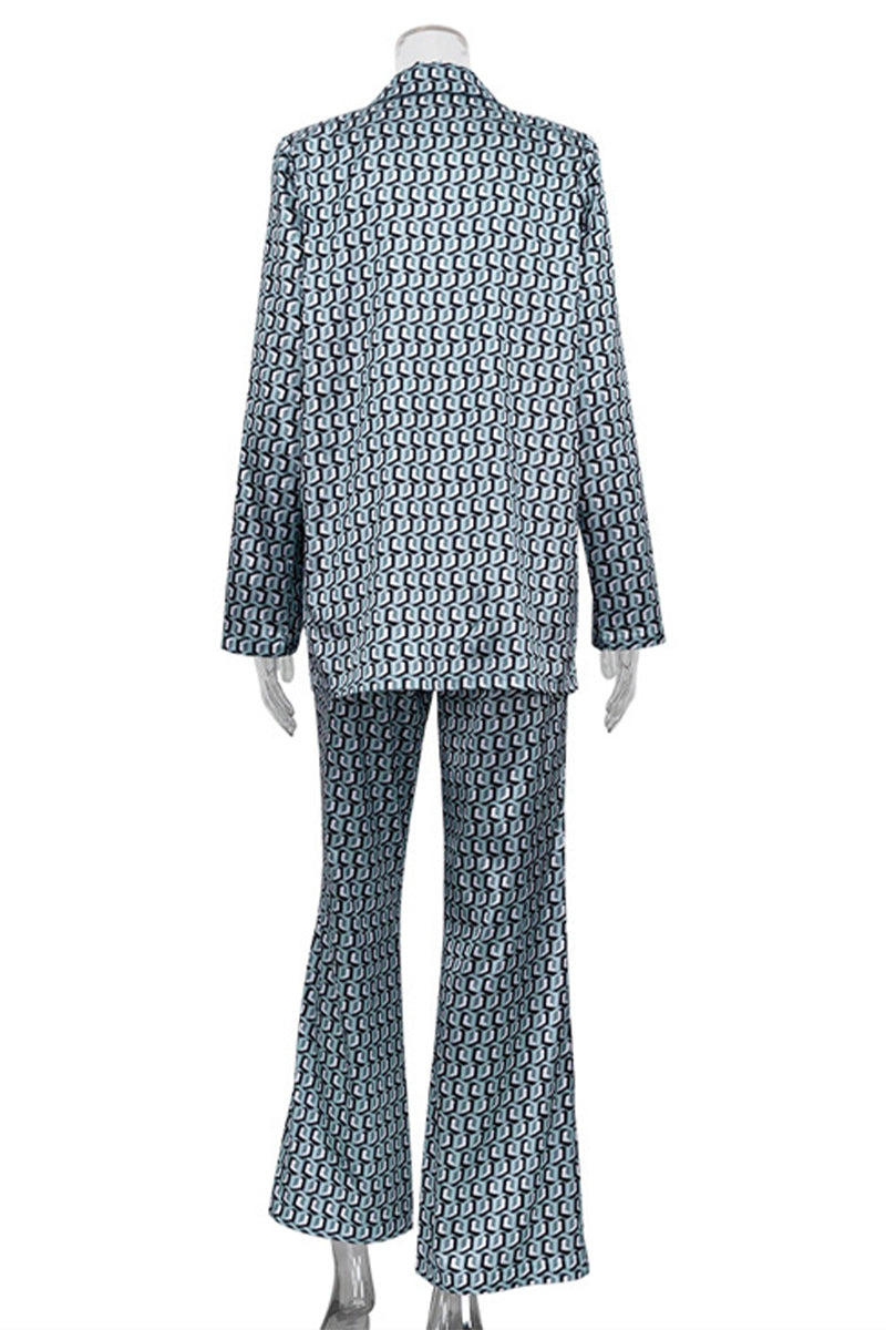Street Animal Print Patchwork Turndown Collar Long Sleeve Two Pieces