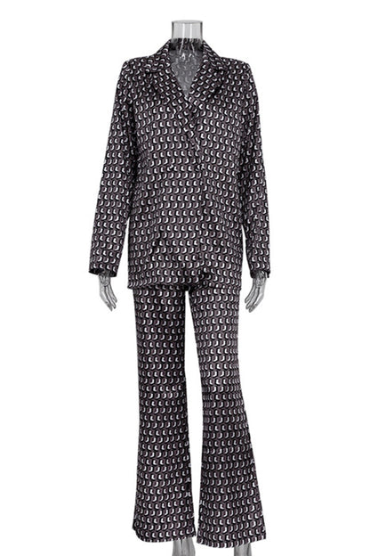 Street Animal Print Patchwork Turndown Collar Long Sleeve Two Pieces