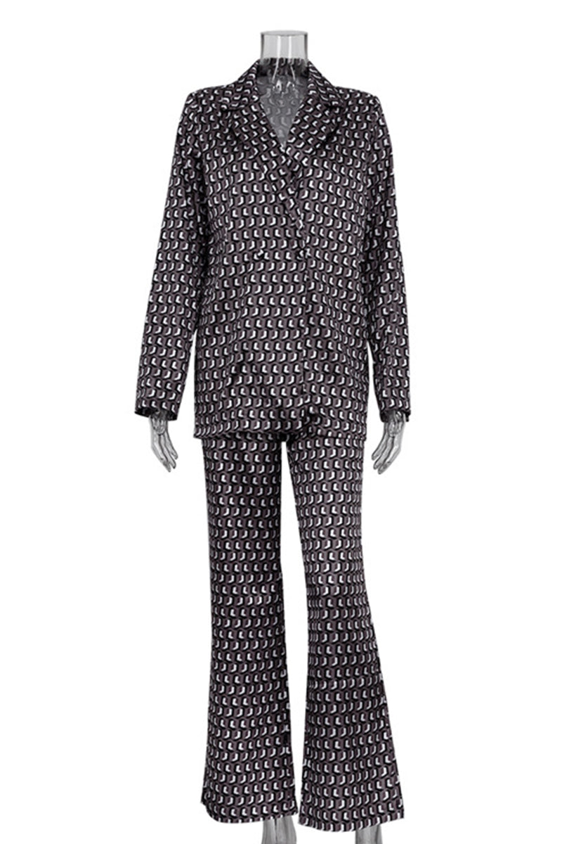 Street Animal Print Patchwork Turndown Collar Long Sleeve Two Pieces