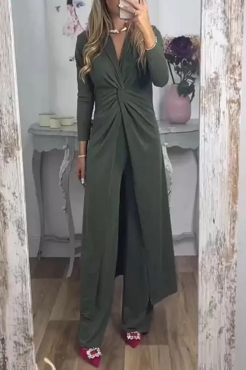 Fold V Neck Long Sleeve Two Pieces