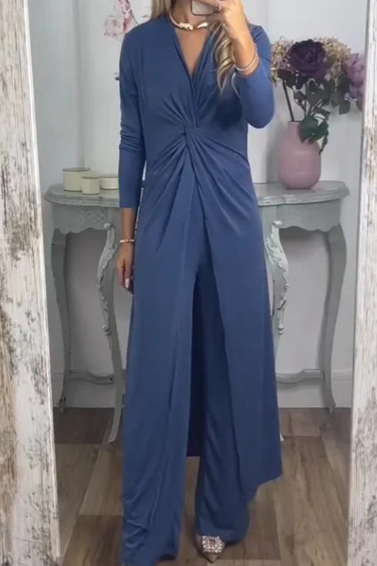 Fold V Neck Long Sleeve Two Pieces
