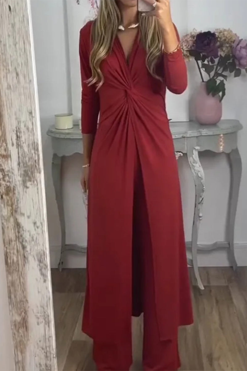 Fold V Neck Long Sleeve Two Pieces