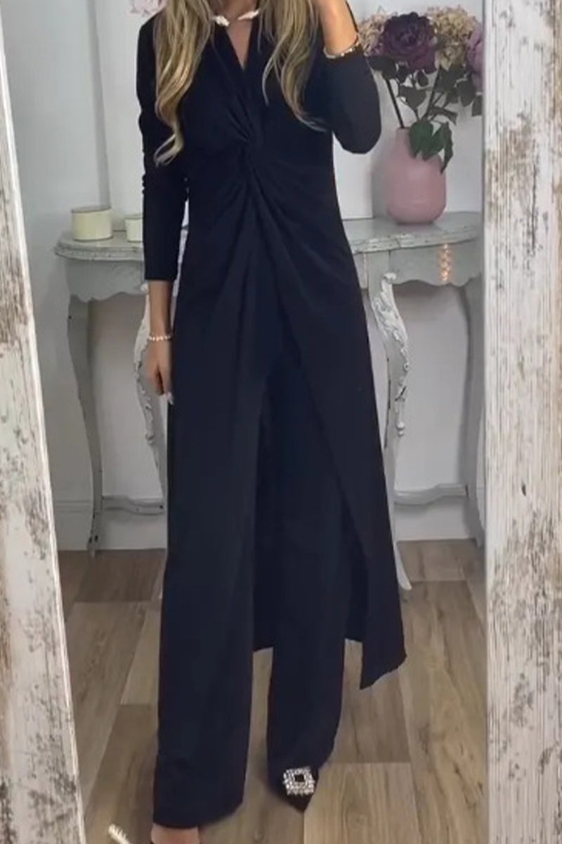 Fold V Neck Long Sleeve Two Pieces