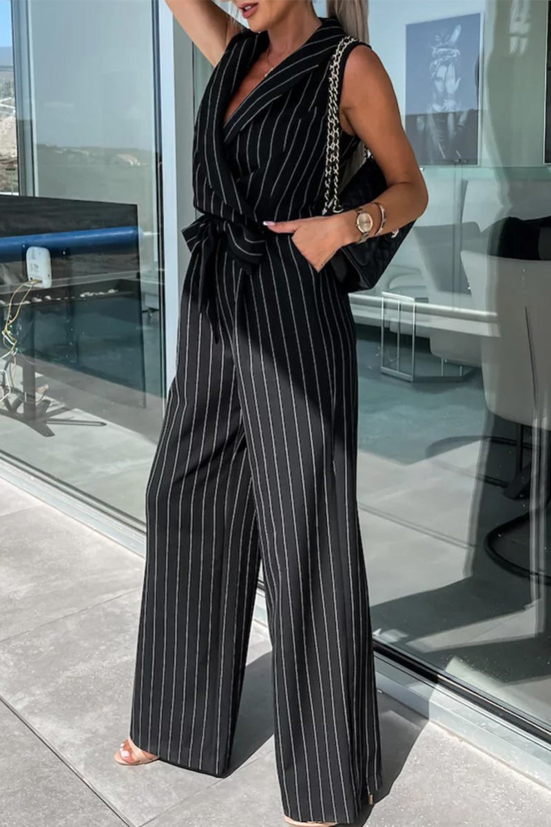 Street Frenulum Turndown Collar Loose Jumpsuits