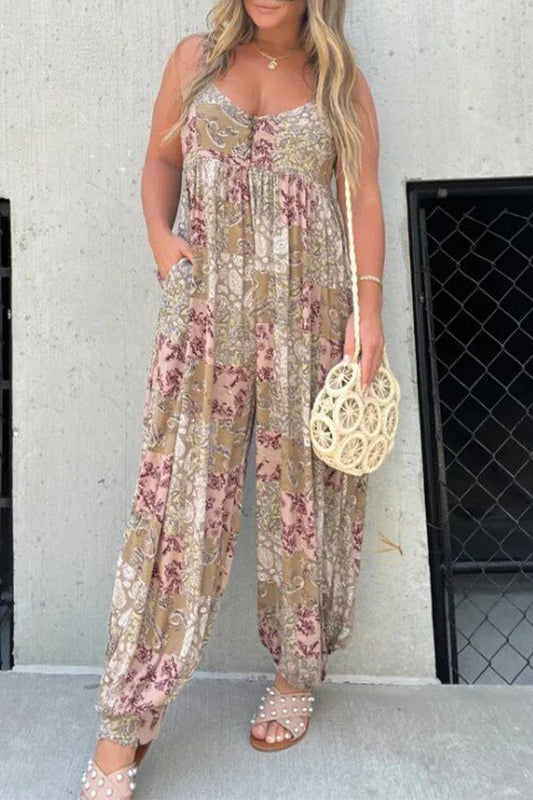 Pocket V Neck Loose Jumpsuits