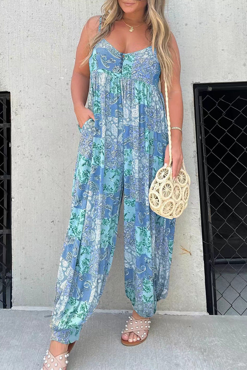 Pocket V Neck Loose Jumpsuits