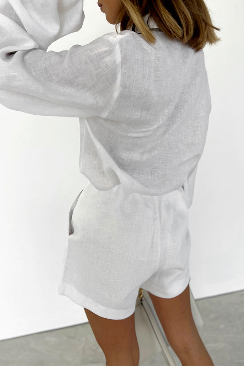 Daily Simplicity Pocket Contrast Turndown Collar Long Sleeve Two Pieces