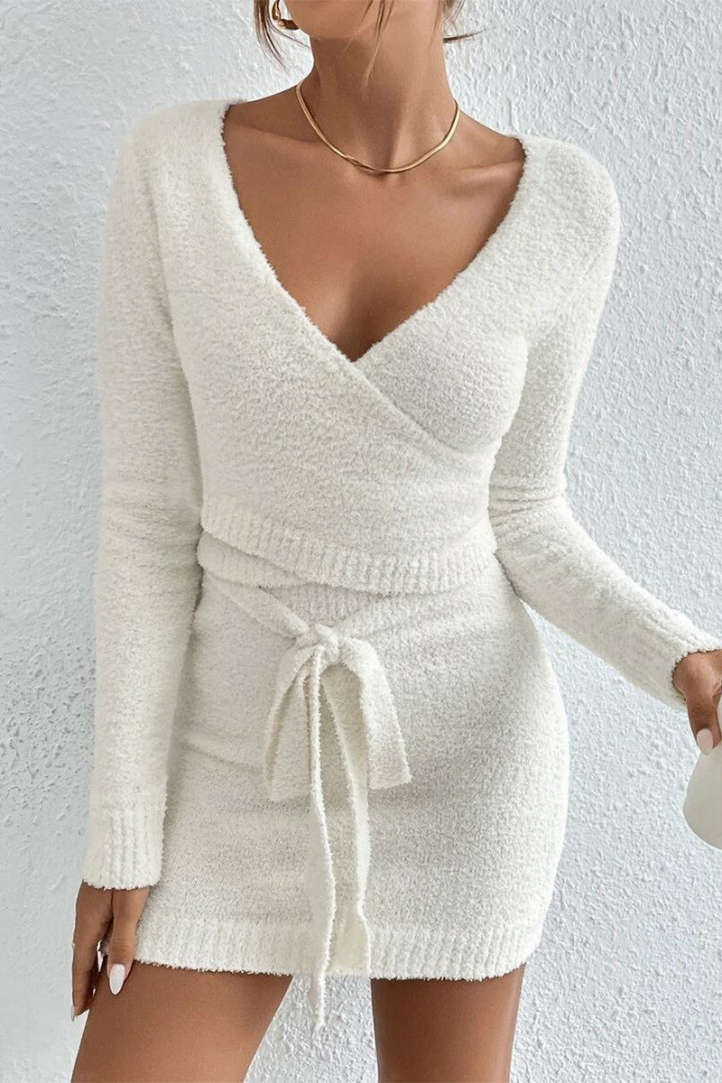 Street Strap Design V Neck Long Sleeve Two Pieces