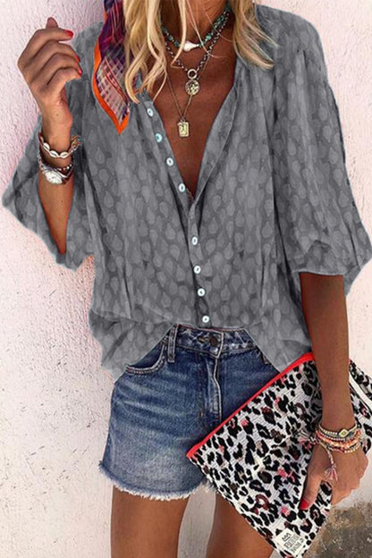 Print Buttons Turndown Collar Blouses(6 Colors)