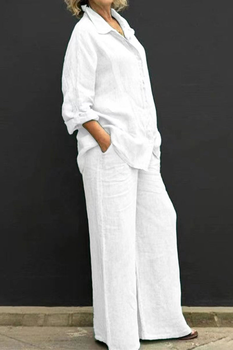 Simplicity Pocket Turndown Collar Long Sleeve Two Pieces
