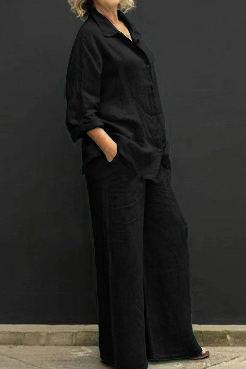 Simplicity Pocket Turndown Collar Long Sleeve Two Pieces