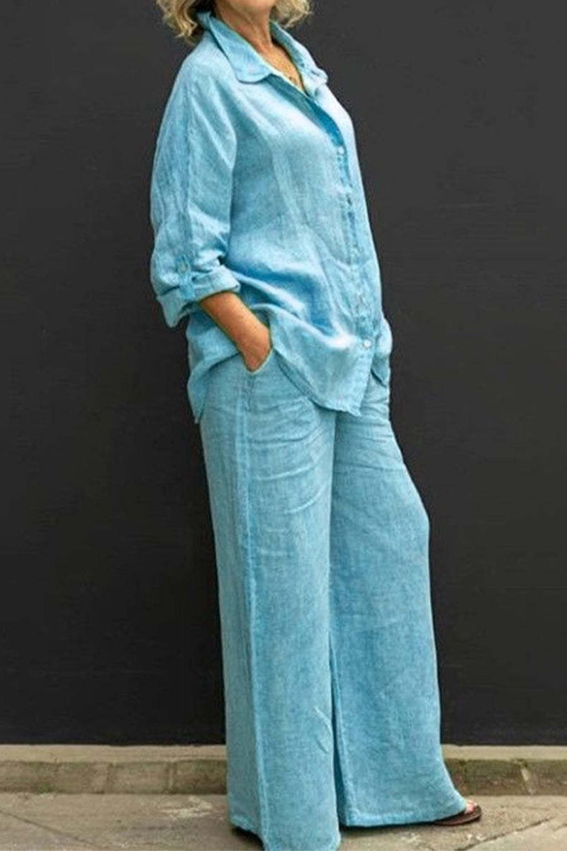 Simplicity Pocket Turndown Collar Long Sleeve Two Pieces