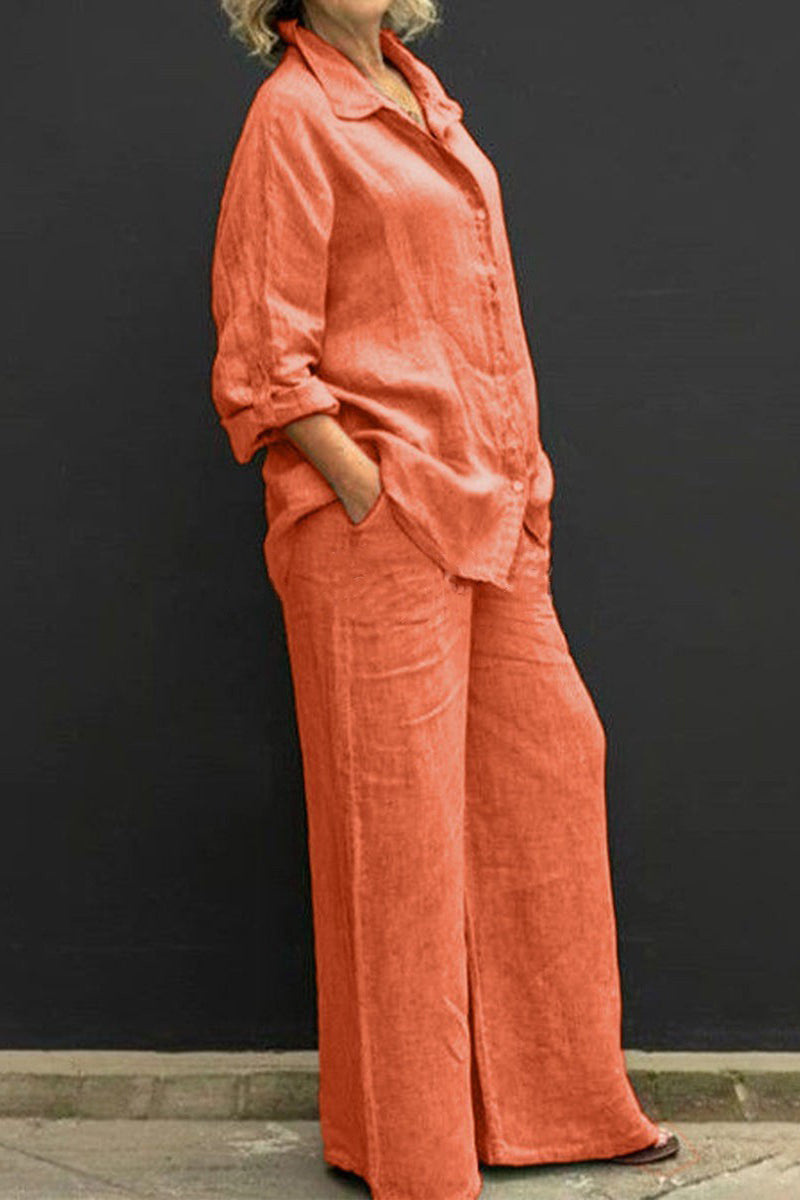 Simplicity Pocket Turndown Collar Long Sleeve Two Pieces