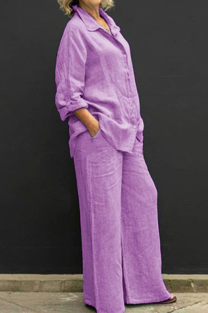 Simplicity Pocket Turndown Collar Long Sleeve Two Pieces