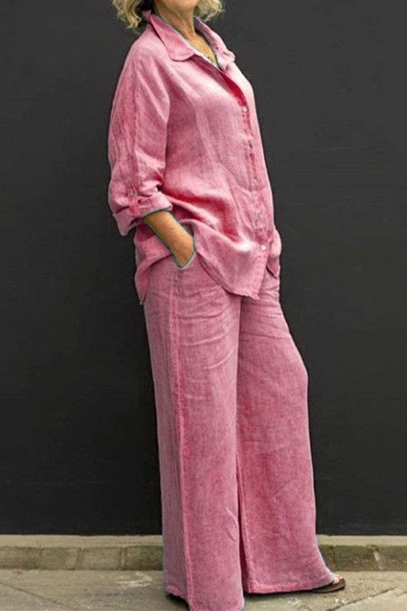 Simplicity Pocket Turndown Collar Long Sleeve Two Pieces