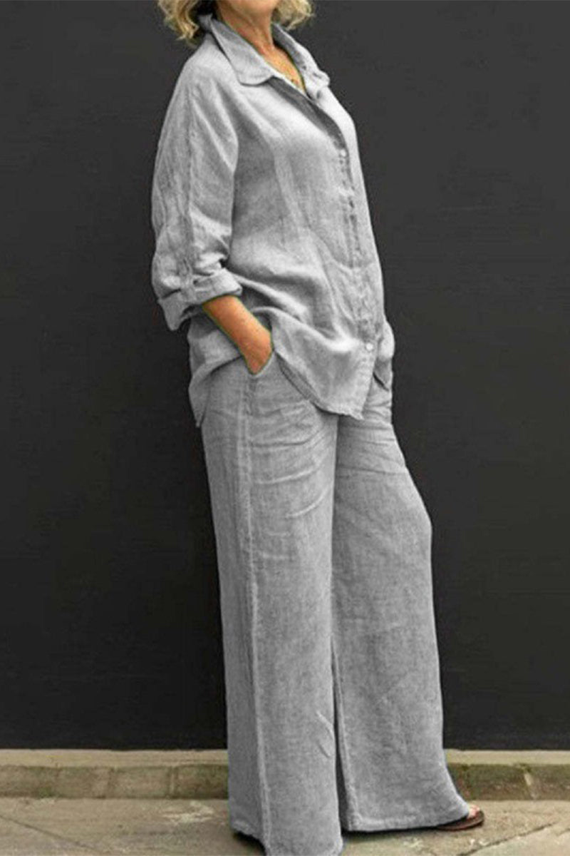 Simplicity Pocket Turndown Collar Long Sleeve Two Pieces