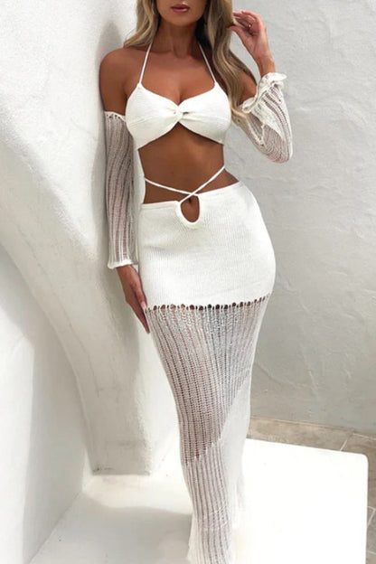 Vacation Hollowed Out Halter Two Pieces