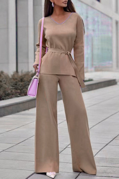 Simplicity Bandage V Neck Long Sleeve Two Pieces